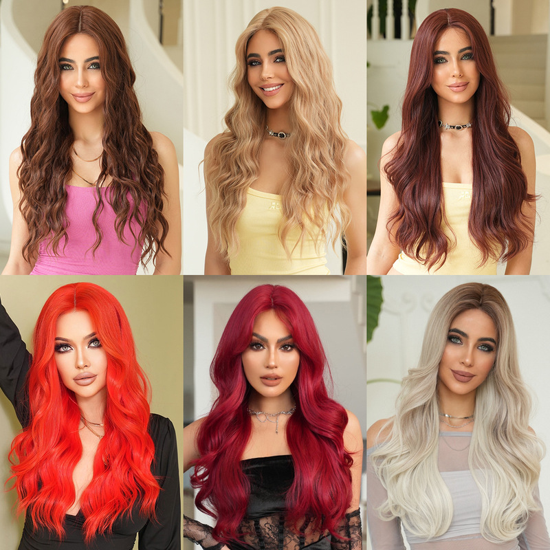 High Quality Brown Small Lace Wig Female Forehead Hand Hook Natural Long Curly Hair Big Wave Wig Headgear Wholesale