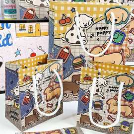 复古牛仔狗狗礼品袋ins收纳袋卡纸韩系高颜值手提袋礼物手拎加厚