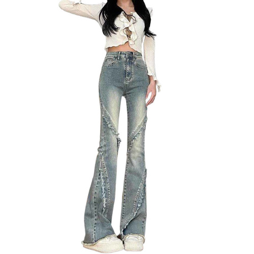 American Distressed Mini Skirt Women Spring Autumn Petite Design Fitted High-waisted Skirt Wide-leg Pants