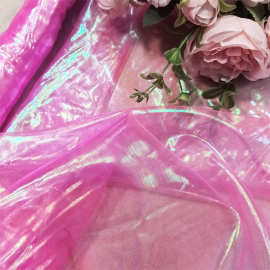 莹光纱布料平七彩幻彩镭射布玻璃纱舞台装演出服料透明亮丝欧根纱