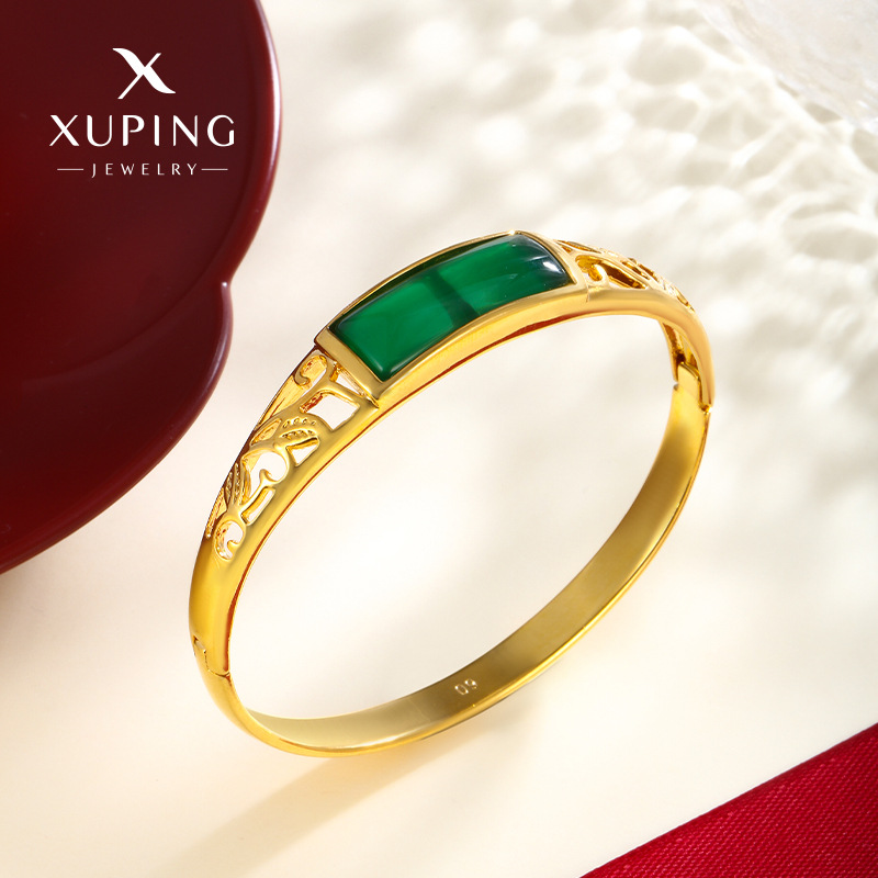  Xuping Brazalete de aleación chapado en oro con jade malayo – joyería nupcial retro para mujer
