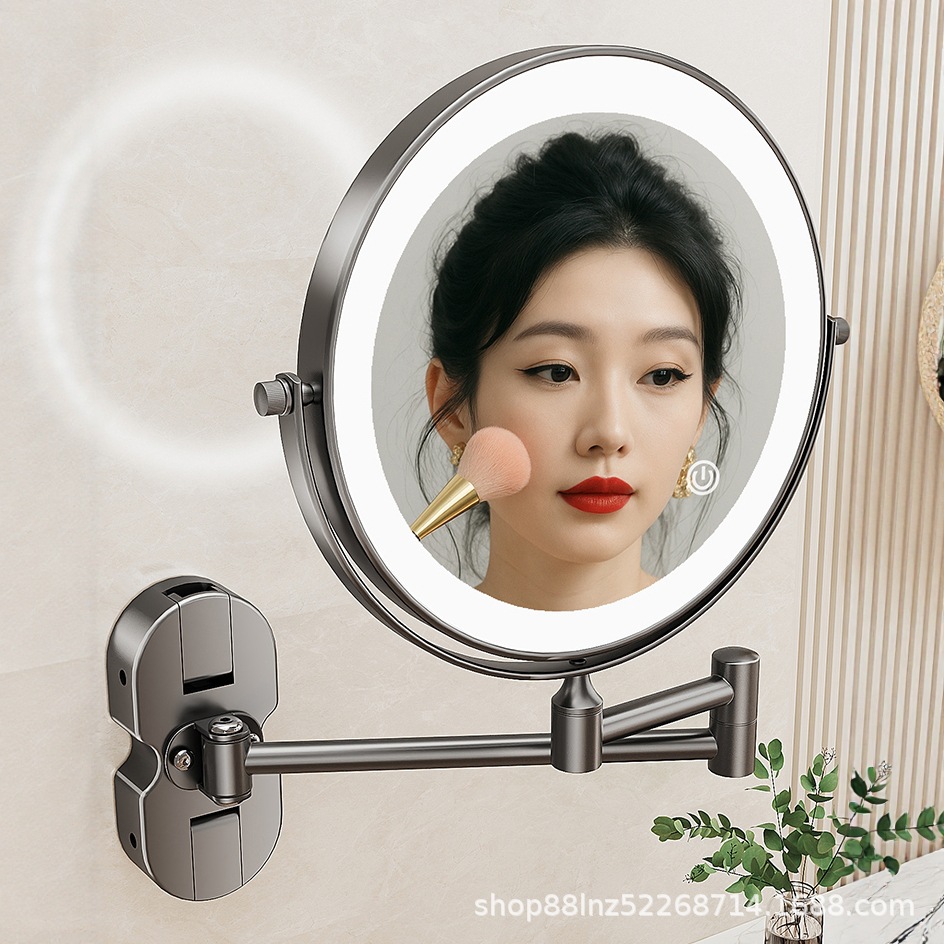 Bathroom Vanity Mirror Led Punch-Free Wall-Mounted Foldableing Mirror with Light Hotel Bathroom Telescopic Double-Sided Vanity Mirror