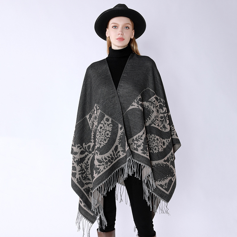 Nuevos productos transfronterizos de otoño y invierno con patrón de bordas simple, cardigan de moda europea y americana, abrigo cálido para mujeres