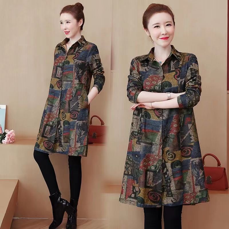 # Fall/winter new printed coat women's 200kg chubby girl long cardigan padded fleece-lined windbreaker coat # Fall/winter new printed coat women's 200kg chubby girl long cardigan padded fleece-lined windbreaker coat