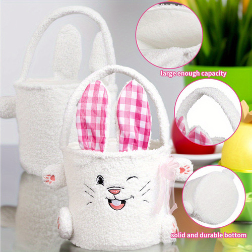 Easter Basket Rabbit Candy Bag Plush Soft and Glutinous Storage Basket Cartoon Children's Storage Bucket Easter Decoration