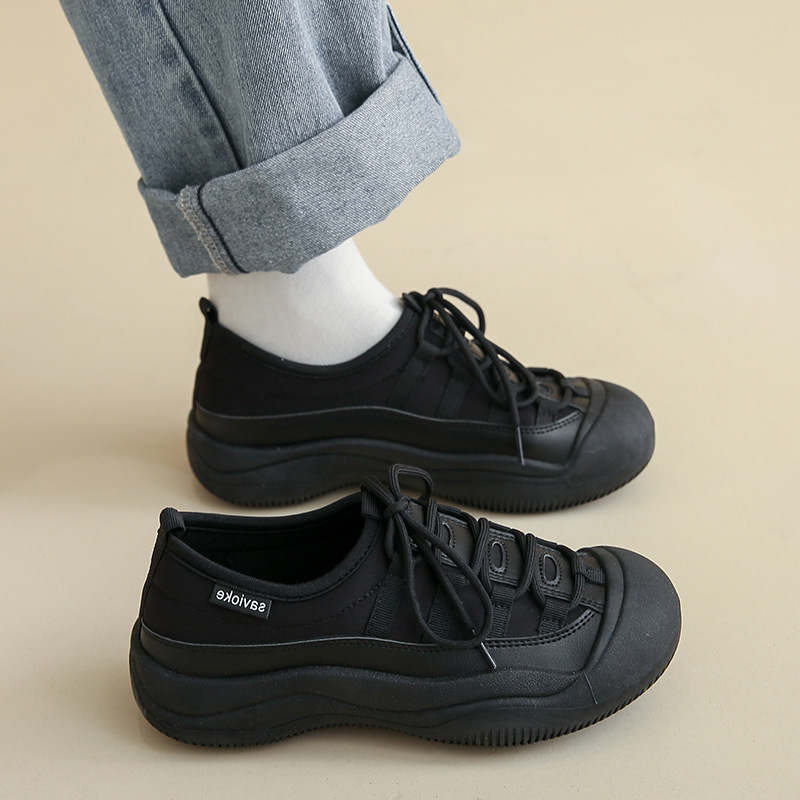Standing for a Long Time Will Not Make You Tired. Women's Pure Black Non-Slip Waterproof Soft-Soled Sports Versatile Small Black Shoes for Kitchen Work and Commuting