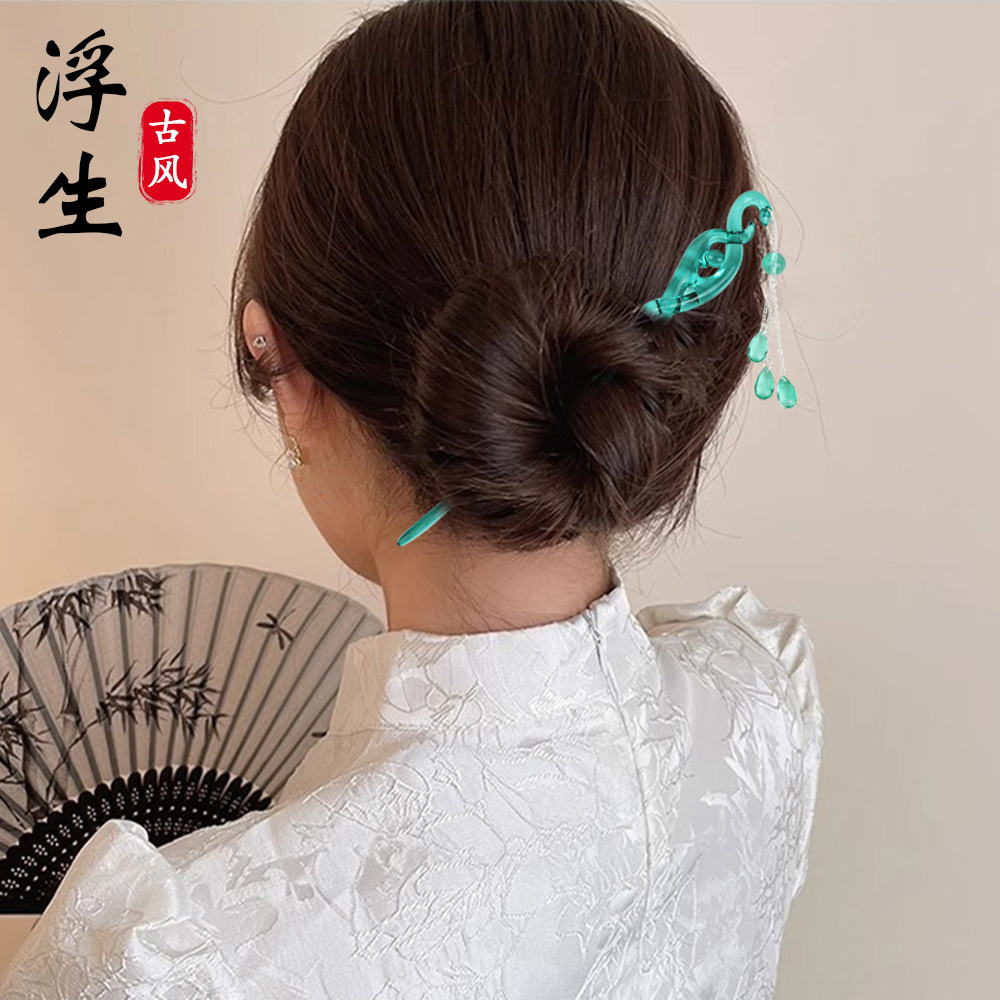 白蛇缘起发簪新中式小白同款簪子高级感亚克力发簪步摇发钗发饰-阿里巴巴
