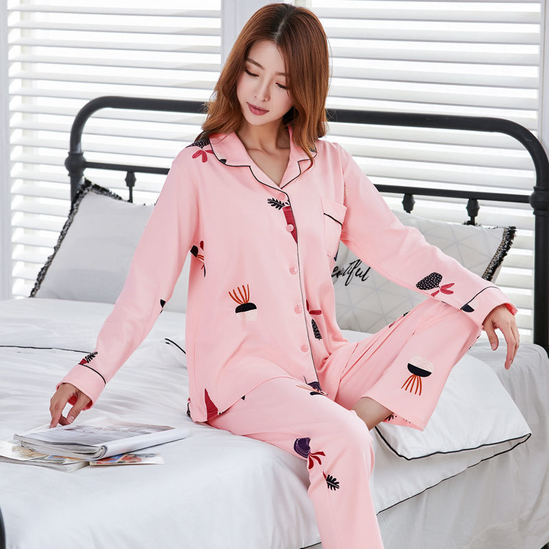 Algodón pijamas de primavera y otoño manga larga traje verano nuevo estudiante estilo coreano suelta desgaste dos