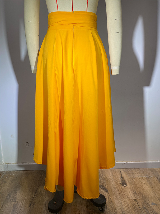 Women's Solid Colour Lace-up Midi Skirt Elegant Summer Fashion_voghion.com