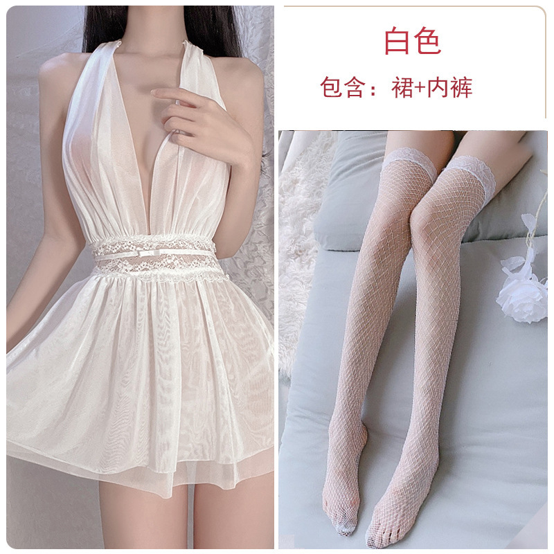 흰색 잠옷 + 속옷 + 흰색 망사 스타킹