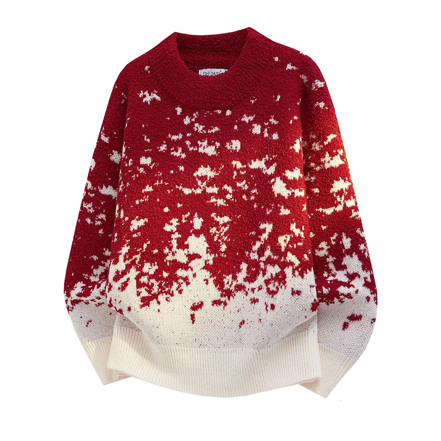 Suéter rojo masculino de color gradiente Jacquard perezoso suave glutinoso año del caballo otoño invierno suéter fábrica transfronteriza al por mayor