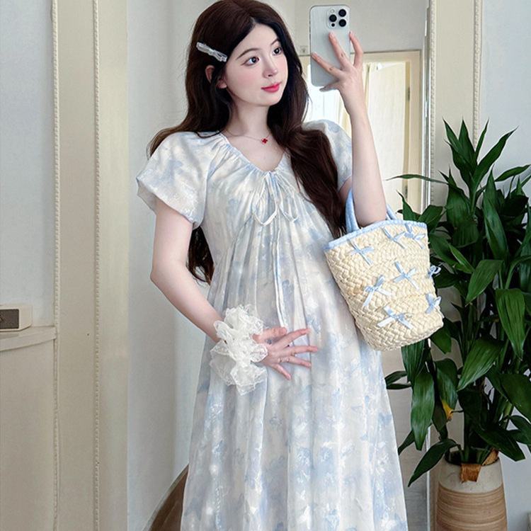 Maternity Summer Dress 2026 New Style French High-End Style for Pregnant Women, Elegant Fairy Short-Sleeve Summer Dress Maternity Summer Dress 2026 New Style French High-End Style for Pregnant Women, Elegant Fairy Short-Sleeve Summer Dress