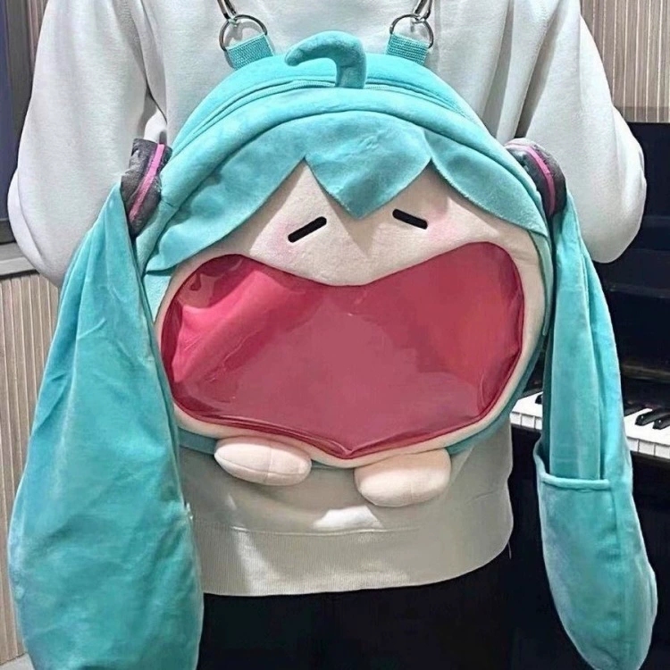 2D Pin Display Backpack, Anime Plush Front with Clear PVC Window, One Size (Hatsune Miku & Characters)