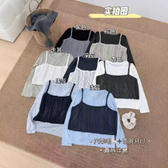 日韩系复古软糯混羊绒针织衫女秋百搭叠穿吊带背心打底两件套上衣