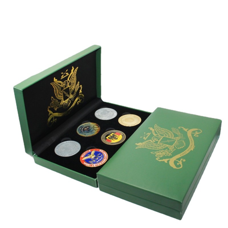 东莞厂家批发绿色仿皮纸盒多个圆币盒奖章盒证章盒五金产品