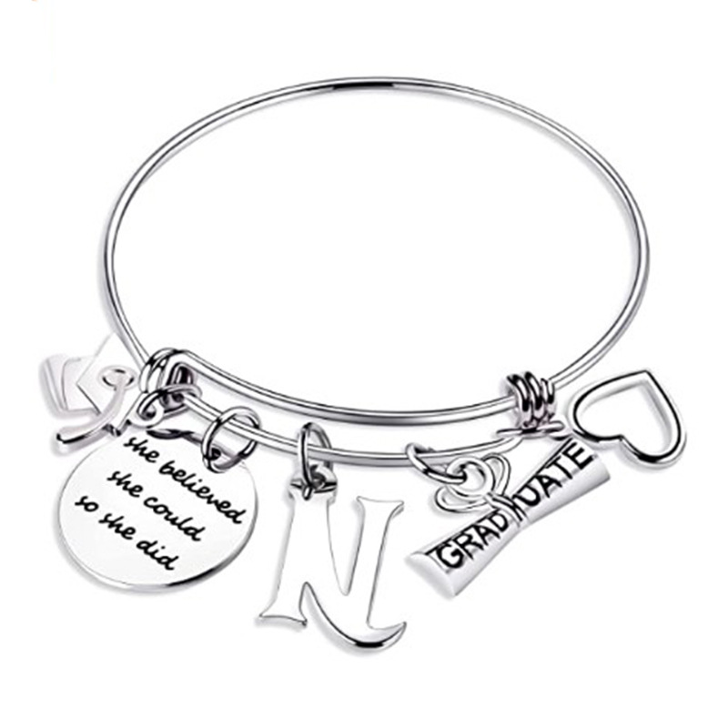 Fashion Simple Stainless Steel Adjustable Retractable Bracelet Lettering Graduation Gift display picture 1