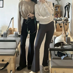 普拉提微喇叭褲女帶紐扣提臀瑜伽褲女運動健身舞蹈褲裸感鯊魚褲女