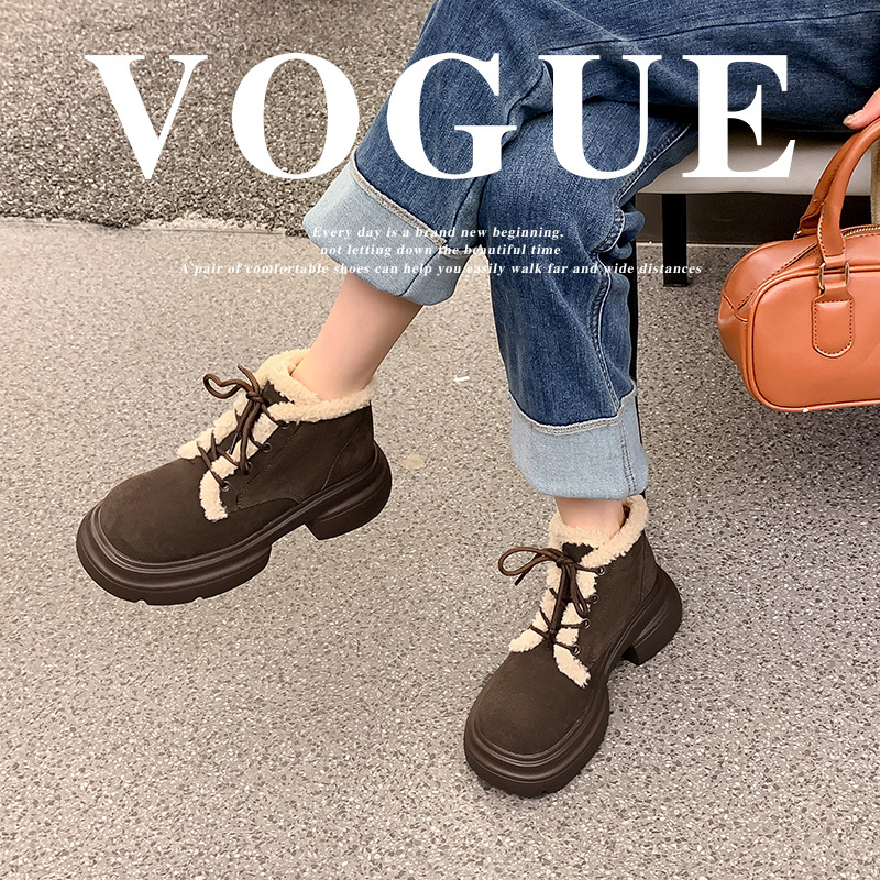 Super Hot Martin Boots Women Winter Velvet Short Boots Thick-soled Fur Shoes Snow Boots Frosted Leather Cotton Shoes