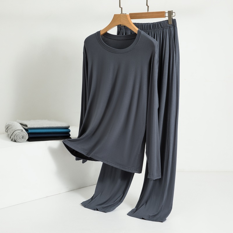 Modal Home Wear Set Men's Spring and Summer Large Size Loose Long-Sleeved Pajamas Casual Thin Autumn Clothes and Long Pants Two-Piece Set