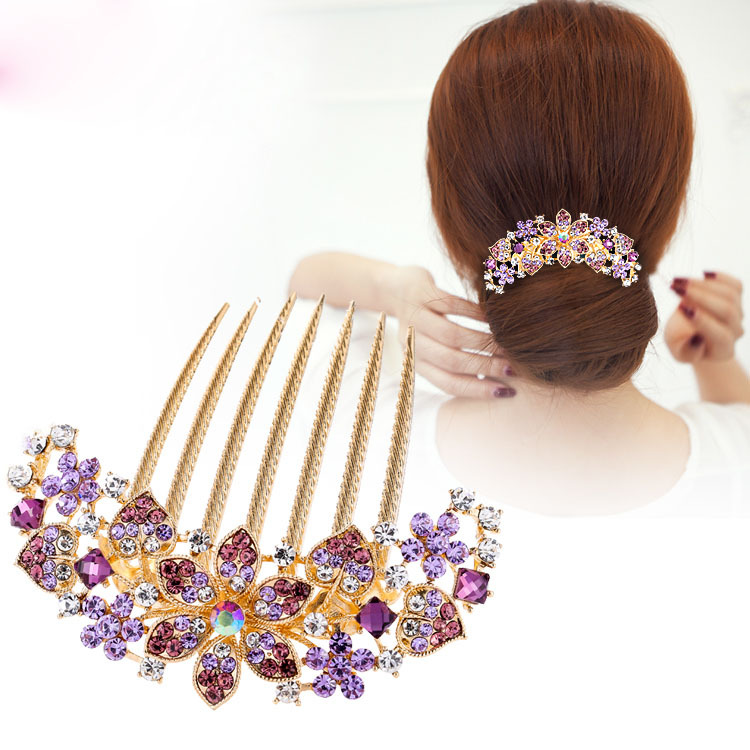 Estilo coreano horquilla cristal diamante siete dientes pelo peine insertar peine cabeza flor updo pelo horquilla Corea del Sur accesorios de cabeza