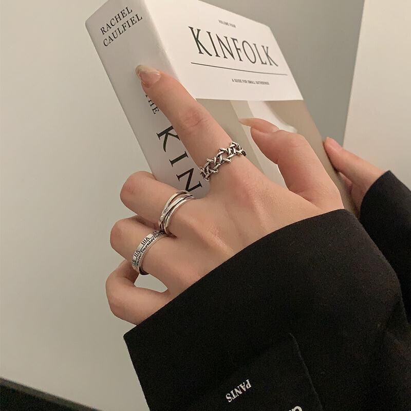 Retro retro retro ins Roman Digital three-piece ring female trendy niche design cold style student open ring male
