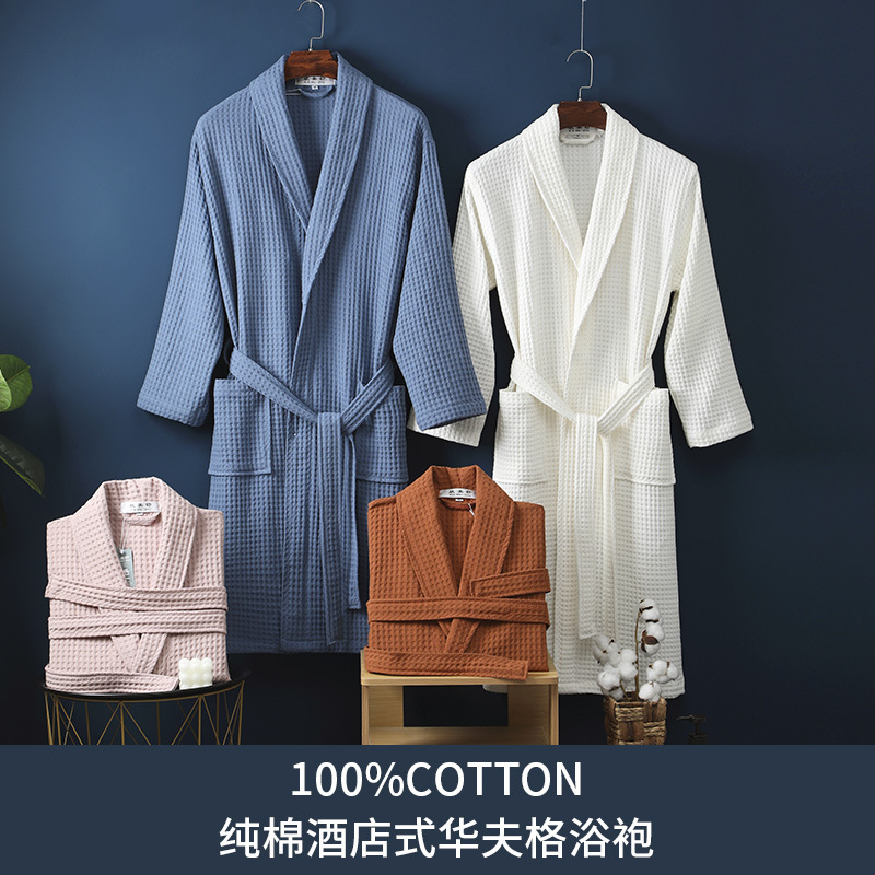 Spring and autumn men and women's new cotton bathrobe long waffle couple quick-drying cotton nightgown bathrobe hotel wholesale