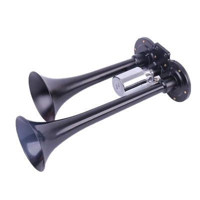 Cross-Border Air Horn 12V24V Universal Horn for Cars and Trucks, Dual-Tube Electric Air Horn with Solenoid Valve (Car horn/tweeter) - black