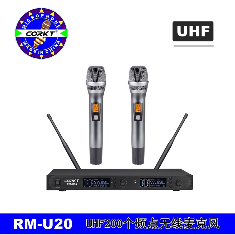한 드래그 두 UHF 무선 적외선 FM 2*100 채널 마이크 칼라 클립 헤드셋 회의 성능 마이크