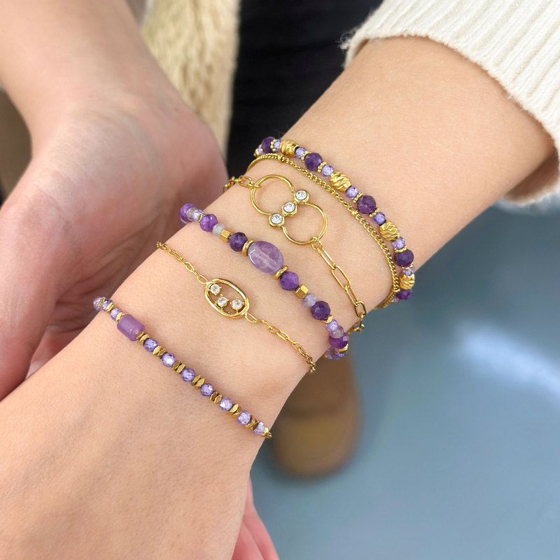 Cross-Border Popular Purple Chalcedony Natural Stone Bracelet, Fashionable and Elegant, Light Luxury and Exquisite, Stainless Steel Plated with 18K Gold, Wholesale Cross-Border Popular Purple Chalcedony Natural Stone Bracelet, Fashionable and Elegant, Light Luxury and Exquisite, Stainless Steel Plated with 18K Gold, Wholesale