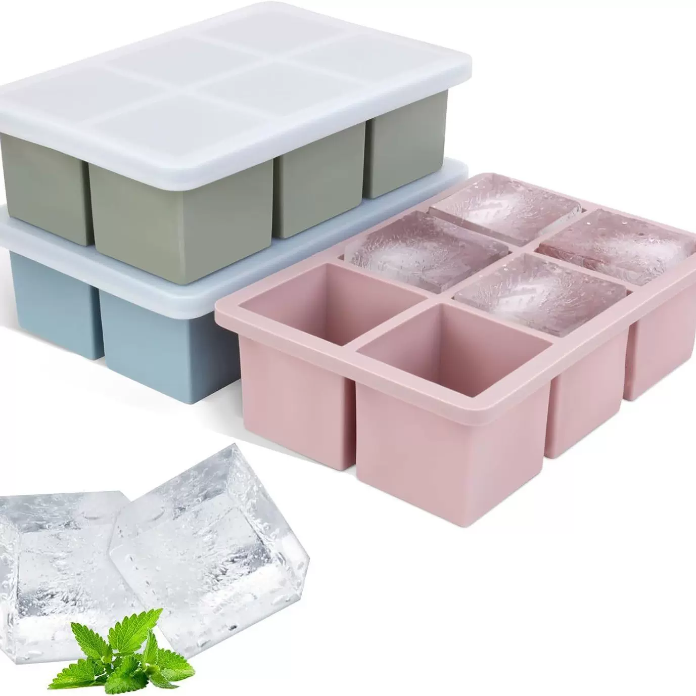 大冰块硅胶模具大号食品级硅胶冰格家用带盖储冰制冰盒冰箱冻冰块