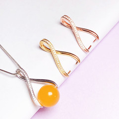 路路通扣S925純銀吊墜扣頭鑲嵌扣蜜蠟琥珀圓珠銀夾扣項鍊珍珠卡扣