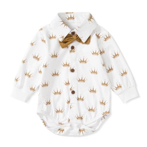 European and American boys and babies gentlemen's dress for young children spring and autumn new long-sleeved trousers triangular clothes set one piece on delivery
