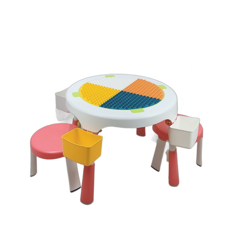 Mesa de bloques de construcción para niños pequeña vaca de madera compatible con bloques de construcción de partículas grandes mesa de juego plegable de elevación juguetes educativos para bebés