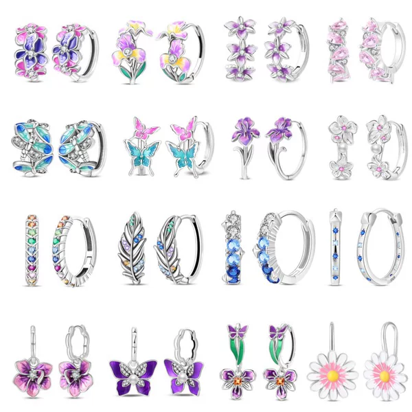 Manufacturer's in-stock cross-border supply of copper-plated silver butterfly flower earrings, DIY women's accessories, fashionable commuter earrings