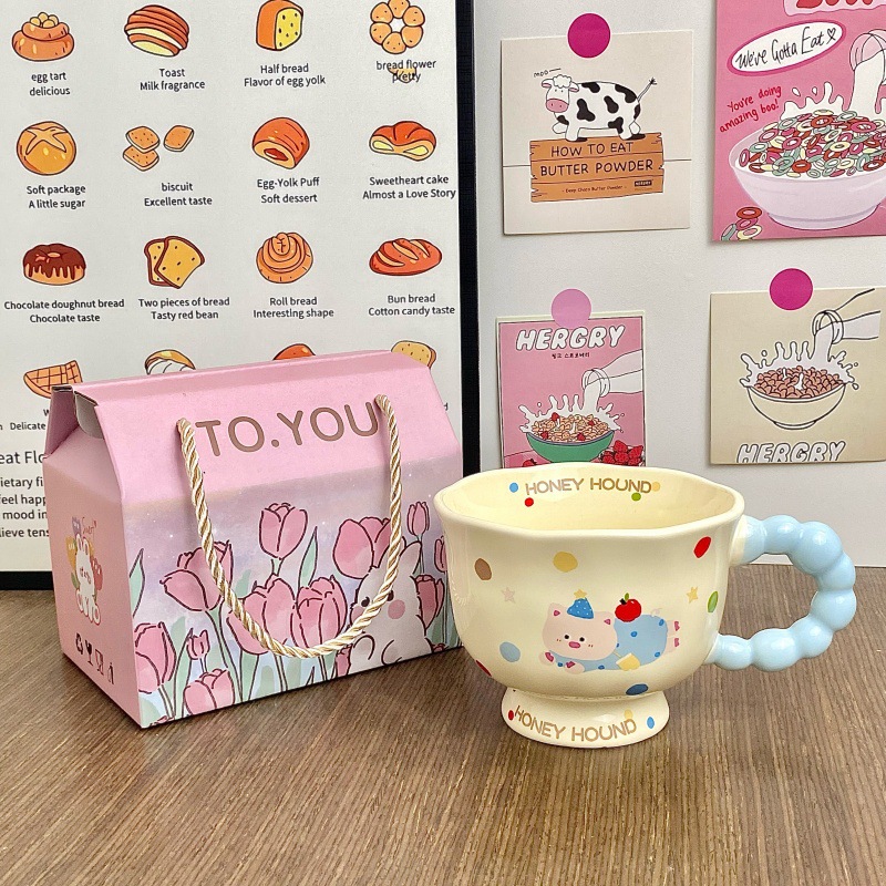 Cute perro de cerámica taza de agua de pareja de chicas taza de oficina taza de café regalo de cumpleaños taza de cerámica