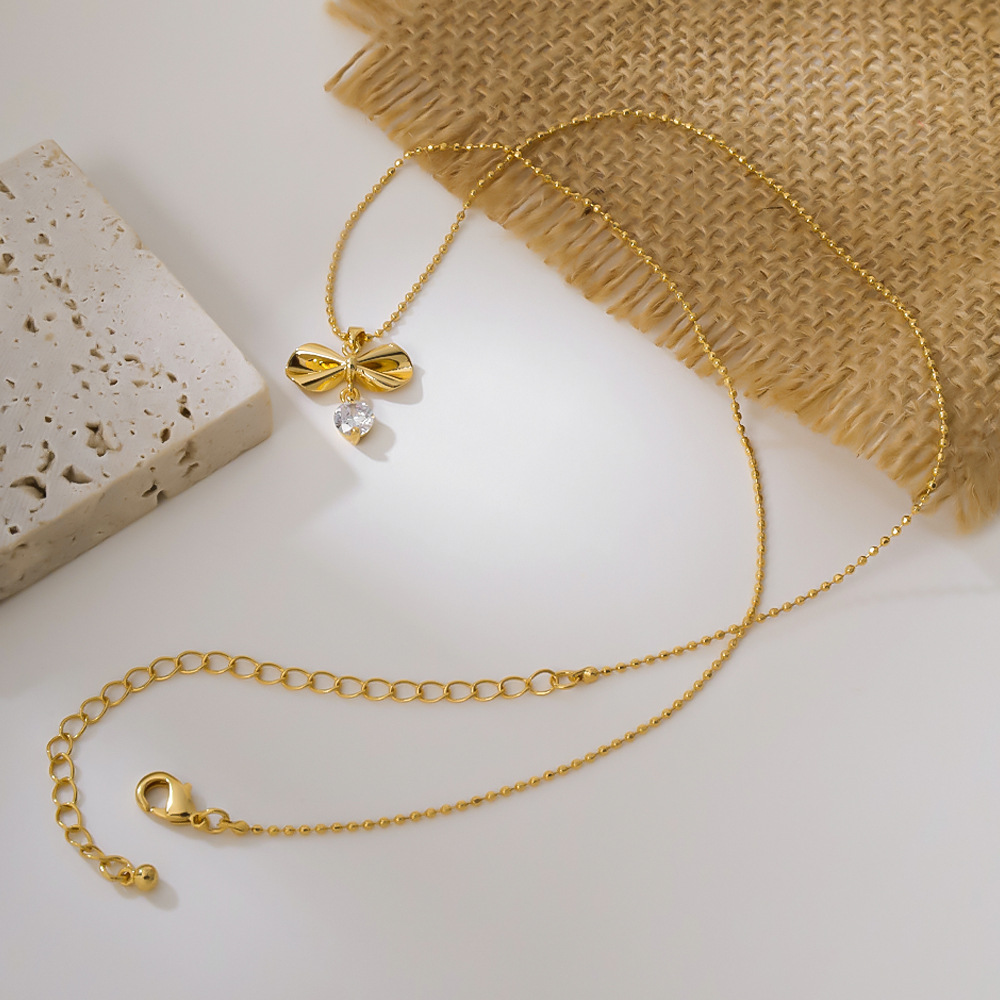 Minimalist Bow Pendant, Zircon Necklace, Female Niche, High-end Collarbone Chain, New Summer Accessory_voghion.com