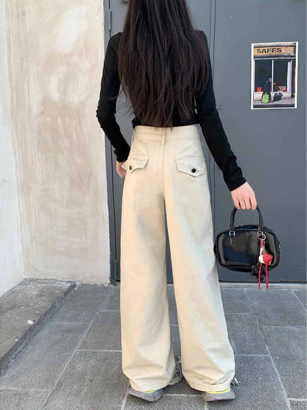 个性阔腿牛仔工装裤女夏季2025新款设计感高腰宽松显瘦直筒长裤子|undefined