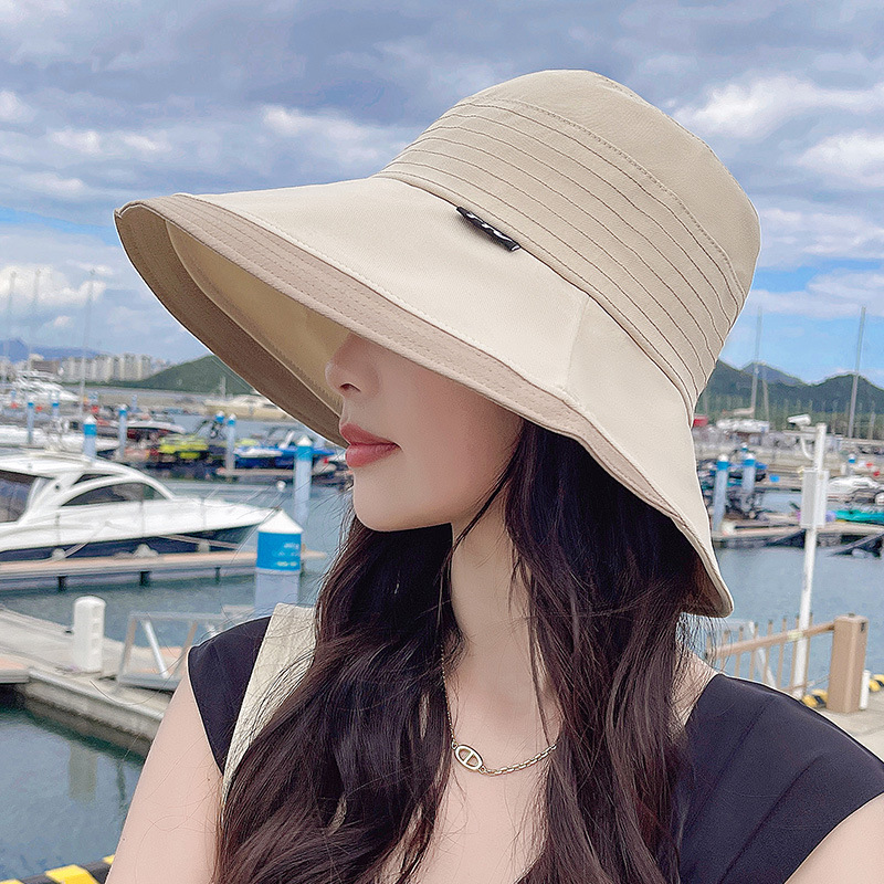 Hurber Womens Straw Wide Brim Foldable Bucket Hat Sun Protection Hat Summer Beach Cap