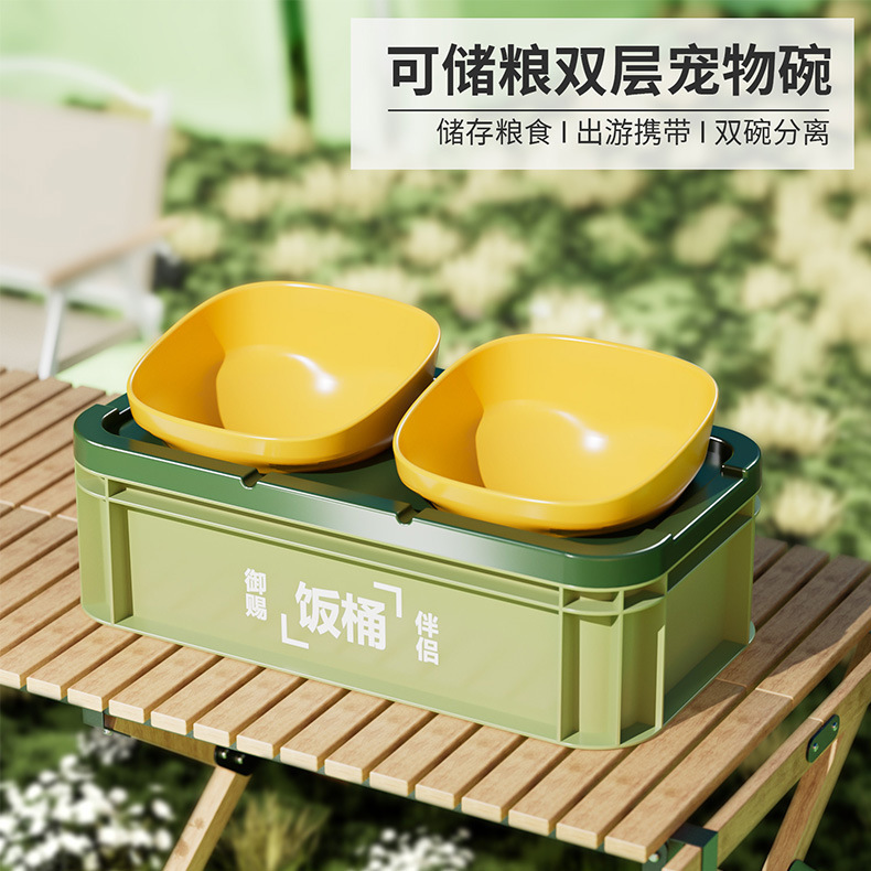 Pipitao original en caja de camping inclinado doble tazón nuevo gato tazón alimentación de agua alimentación de almacenamiento de alimentos para mascotas tazón para mascotas