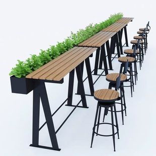 Outdoor Wrought Iron Flower Box Fence Long Flower Pot Table Cafe Anti-Corrosion Flower Trough Flower Bed Milk Tea Shop Restaurant