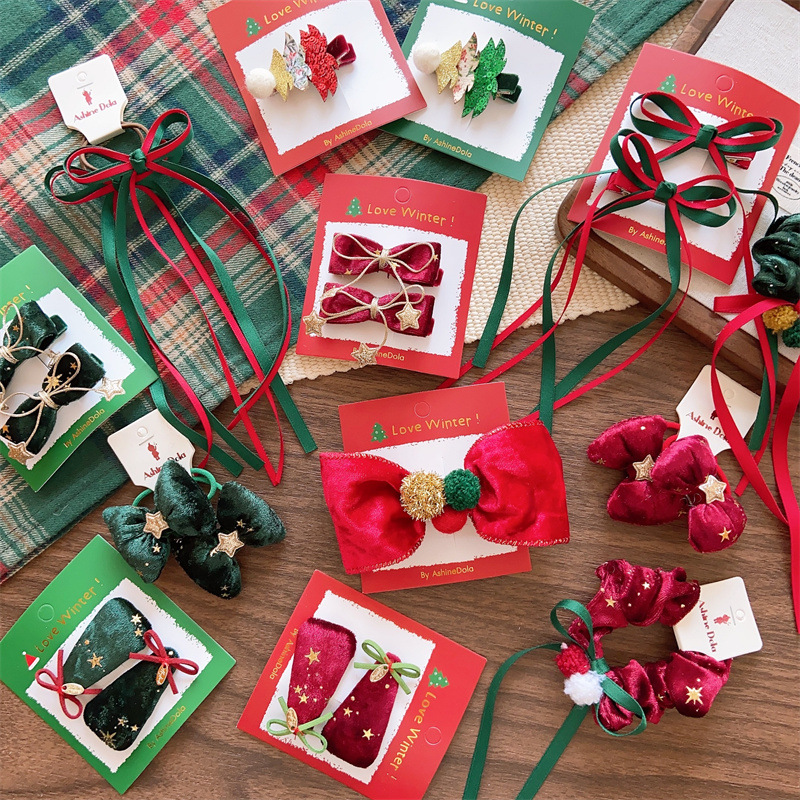 Christmas Bow Hairpin Red And Green Glitter Hair Accessory_voghion.com