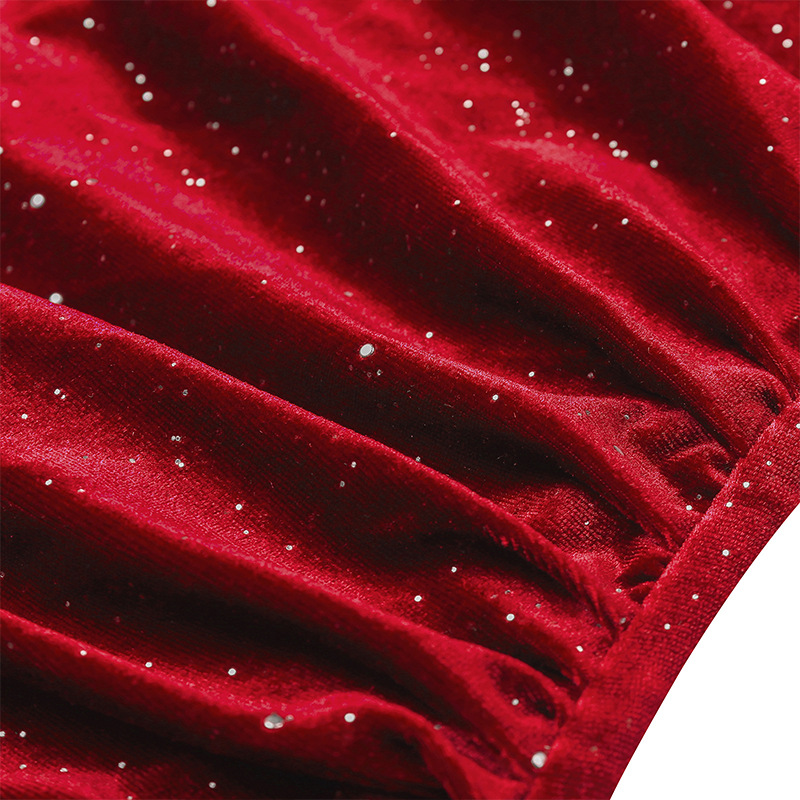 Women's Clothing Hot stamping gold velvet dress women's long sleeved fashionable lady dress sexy solid color V neck mini skirt_ipsvogv.com