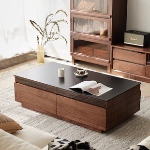 Nordic Solid Wood Living Room Black Walnut Coffee Table Log Simple Light Luxury Rock Plate Tea Table Household Small Apartment Table Dining Table