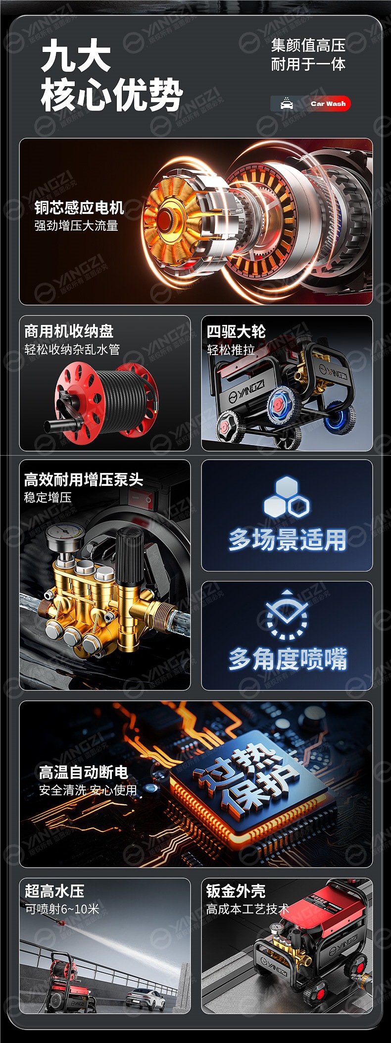 Yangzi Car Washing Machine High-Pressure Water Gun Household 220V Car Brushing Artifact Floor Washing Portable Cleaning Machine High-Power Water Pump