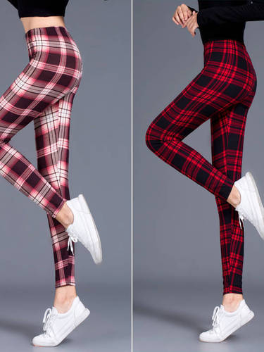 Women's milk check elastic tights   Women's milk silk plaid stretch tights
