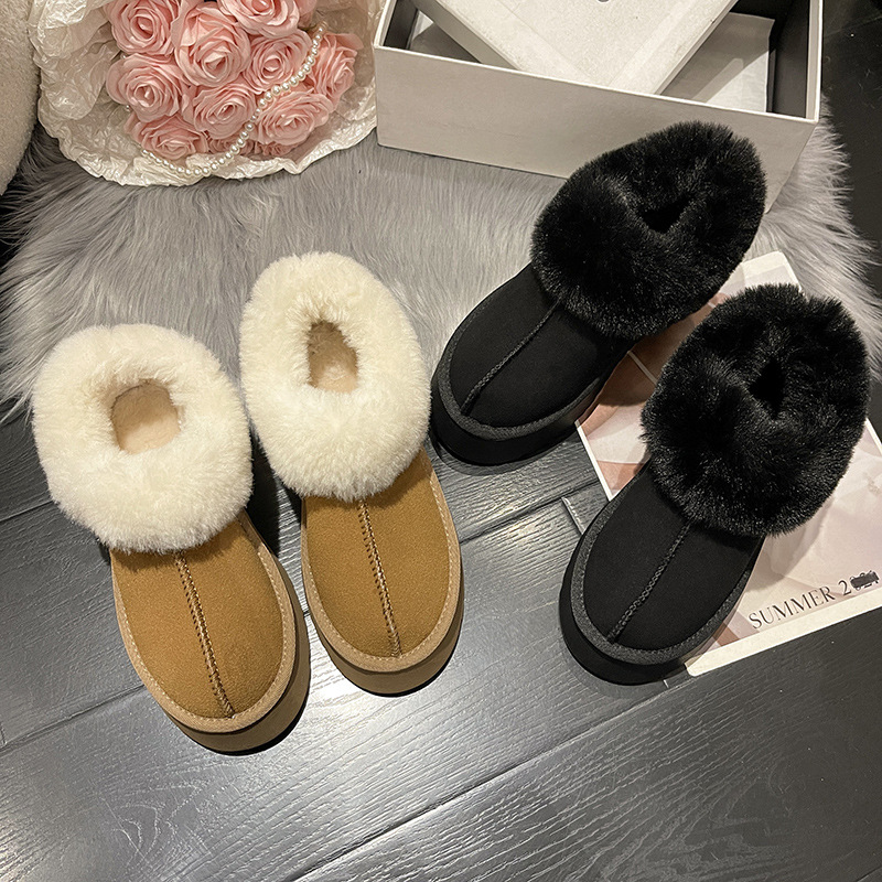 Snow Boots For Women Short-barrel Fur One-piece Thick-soled Short Boots With Rough Edges,Winter Plus Velvet And Thickened Cotton Shoes,Large Size