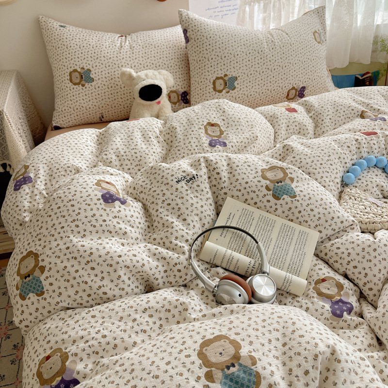 Madre y bebé clase A cuatro piezas de algodón doble hilo ropa de cama ins sábanas de flores trituradas cubierta dormitorio tres piezas de conjunto