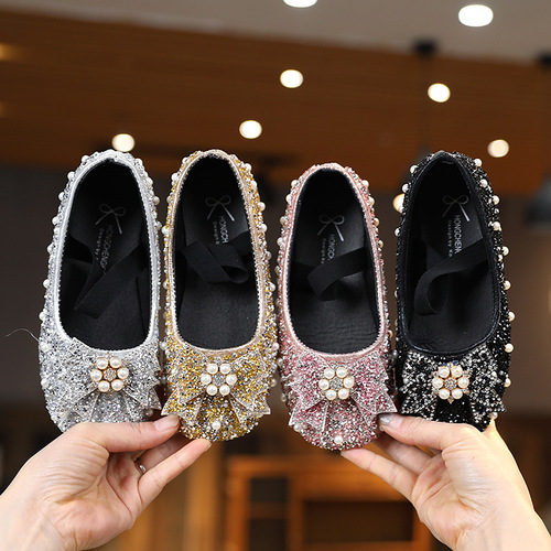 Princess Shoes for Girls Spring and Autumn New Soft Sole Children's Shoes Children's Shoes with Water Diamonds and Bowknots Baby Girl's Single Shoes