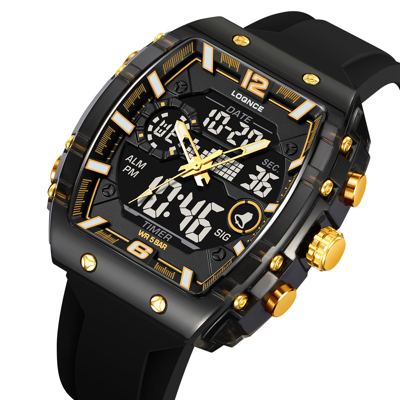 LOQNCE moda digital nocturna electrónica reloj impermeable reloj deportivo para hombres al aire libre reloj estudiante 98003