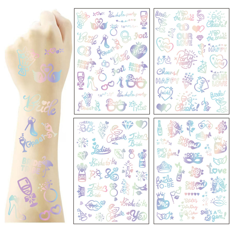 Cross-border new quicksand laser bronzing tattoo stickers European and American brides and bridesmaids bachelor party temporary metal tattoo stickers